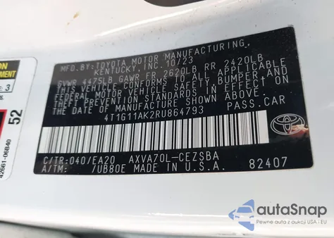 2024 Toyota Camry Se from USA, damaged, VIN 4T1G11AK2RU864793